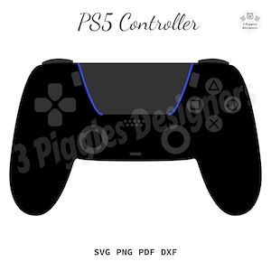 May include: Black PS5 controller with a dark gray center panel and blue accents. The controller features a directional pad, action buttons, and the text "PS5 Controller". The bottom of the image includes the text "SVG PNG PDF DXF".