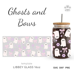 Ghosts & Bows Libbey 16oz • Holloween Design svg dxf png, Creepy Content Digital Instant Download, Silhouette and Cricut Cut file.