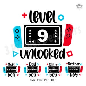 Level 9 freigeschaltet SVG • Videospiel Familie png Geburtstag Thema, Schnittdatei für Cricut dxf Silhouette | Geburtstag Meilenstein Shirt Design pdf
