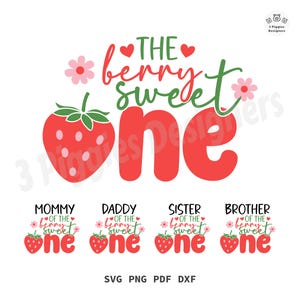 The Berry Sweet One SVG • Tema de fresa para la familia de cumpleaños, archivo digital PNG, PDF, DXF, descarga instantánea