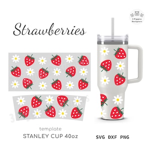 Erdbeeren & Gänseblümchen Stanley • 40 Unzen Gänseblümchen-Design, Quencher Erdbeer-Wrap-Datei, Instant PNG Digital Download-Datei