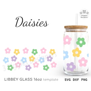 Daisies Libbey 16oz, Libbey Can Glass 16oz, Daisies SVG, Daisies PNG, Daisies Cricut, Daisies Silhouette, Can Glass Wrap 16oz, Retro Flowers