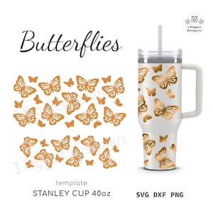 Schmetterling Stanley 40 Unzen kein Loch • Schmetterlinge svg Quencher Design, dxf Silhouette Wrap-Datei, png Sublimation, Instant Download Cut-Datei