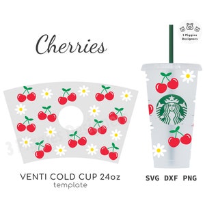 Cerises 24 oz Venti Cold • Coupe Starbucks Daisy svg Criut dxf Silhouette sublimation png Fichier numérique Coupe instantanée Télécharger