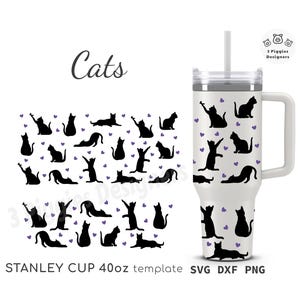 Chats 40 oz Stanley No Hole • Petits chats et coeurs quencher Wrap fichier svg Cricut dxf Silhouette png coupe fichier téléchargement immédiat sublimation
