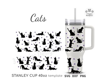 Cats & Hearts Stanley Quencher Wrap SVG: 40oz Tumbler Cut File (Digital Download)