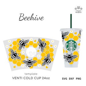 Bijenkorf Stanley 24oz • Svg bijen ontwerp voor Cricut, honingraat silhouet dxf wrap-bestand, digitaal png-bestand, Daisy Cut-bestand direct downloaden