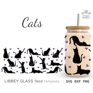 Chats Libbey Glass 16oz • Petits chats pour Cricut Silhouette, png, dxf svg Full wrap Instant Download Cutfile
