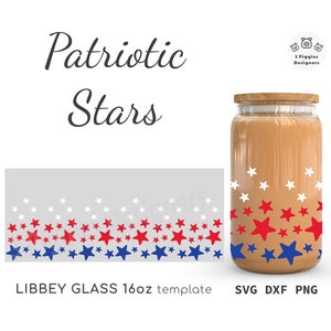 Patriotic Stars Libbey 16oz • 4 luglio Il vetro può avvolgere SVG per Cricut dxf per Silhouette e PNG per sublimazione Clip art istantanea Scarica