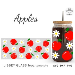 Apple Libbey 16oz • Daisy Glass wrap file for Cricut Silhouette, Daisy Flower Glass can wrap file, Instant cutfile download svg dxf png