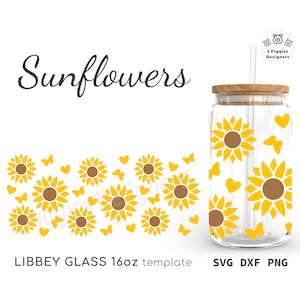 Sonnenblume Libbey 16 Unzen • Schmetterlinge und Herzen Glasdosen für Cricut Silhouette, Sofortschnittdatei download