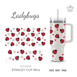 Coccinelle 40oz Stanley No Hole • Daisies Quencher svg Wrap file Cricut dxf Silhouette Sublimazione png Download immediato File di taglio