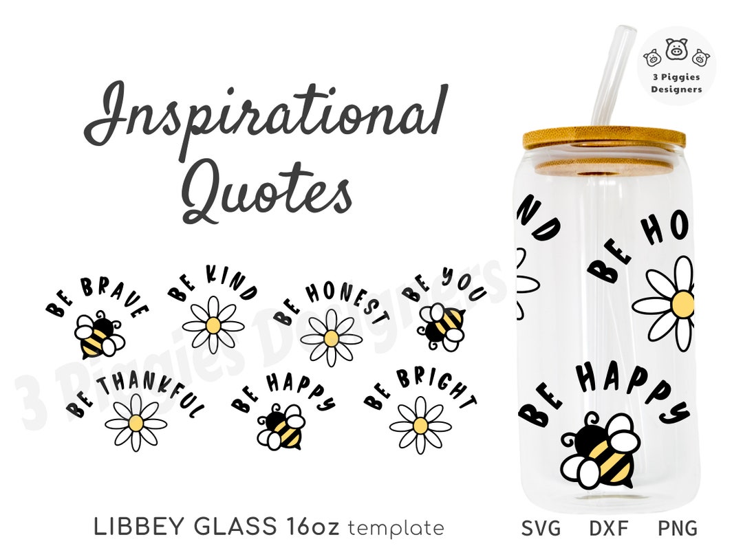 Bees Libbey 16oz Inspirational Quotes Glass Can Wrap for Etsy