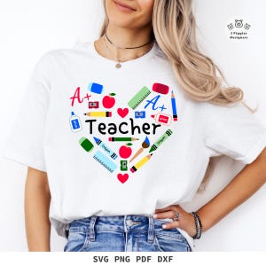 Lehrer SVG • Zurück zu Schule Herz Design Geschenk png für Sublimation Pdf Druckbare Dxf Silhouette Cricut Instant Clip Art Download