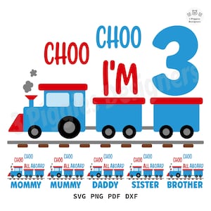 Soy el tren de tres Choo Choo • Todos los diseños familiares SVG para Cricut y Silhouette, PNG Sublimación y PDF imprimible Descarga digital instantánea corte
