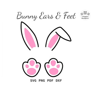 Orecchie e piedi da coniglio SVG • Coniglio png Sublimazione dxf Silhouette pdf Download istantaneo stampabile File di taglio Cricut