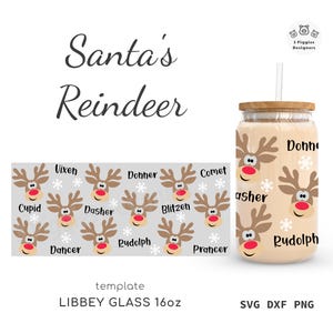 Santa's Reindeer Libbey 16 Unzen • Weihnachtszeit Glasdosenverpackung für Cricut Silhouette. Sofort Download