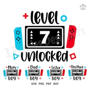 Gamer Birthday SVG: Level 7 Unlocked, Nintendo Family Theme (Digital Download)