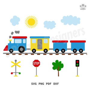 Conjunto de trenes SVG • Paquete de vías de trenes de vapor, transporte en PDF y PNG Descarga instantánea