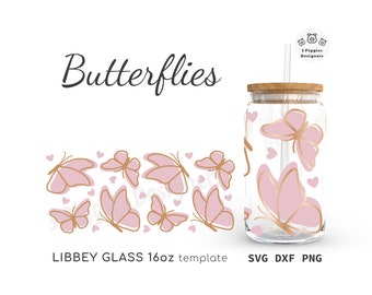 Papillons Libbey peut emballage de verre 16 oz, papillon SVG PNG DXF coupe fichier Téléchargement instantané numérique Cricut Silhouette