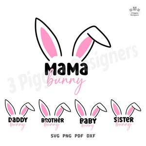 Conejito familiar SVG • Diseño de Pascua Cricut, Archivo digital PNG de mamá, Papá, Hermana, Bebé, Hermano Descarga instantánea