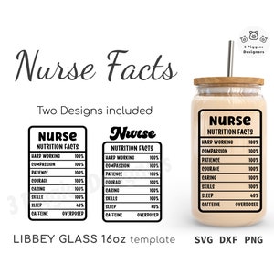 Infirmière Nutrition Facts Libbey 16oz • Le verre peut envelopper png dxf svg pour Cricut Silhouette
