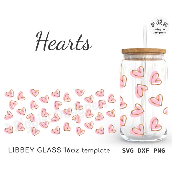 Hearts Libbey 16oz • Valentines Day Glass wrap, Cricut Silhouette Instant Download