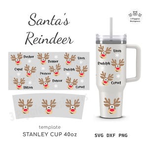 Santa's Reindeer 40oz Stanley • Christmas Time No Hole SVG Design, Xmas Wrap bestand Cricut Silhouette. Direct downloaden, png-sublimatie, dxf