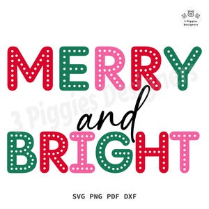 Merry and Bright SVG • Projekt Cricut sezonu świątecznego, sublimacja świąteczna png, plik owinięty w sylwetkę dxf. Natychmiastowe pobranie pliku do wycięcia