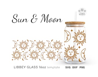 Sun and Moon Libbey Glass Can Cutfile: Celestial SVG PNG DXF (Digital Download)