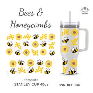 Bijen Stanley No Hole • Honingraten svg-ontwerp, Cricut zonnebloem Quencher Wrap-bestand, dxf-bestand silhouet snijden, png Instant Download