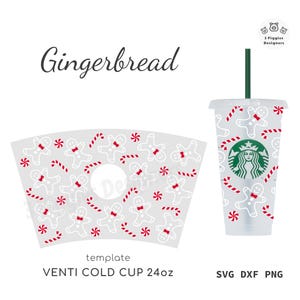 Gingerbread Man 24oz beker Starbucks Venti Cold Christmas Time Wrap bestand png voor sublimatie svg Cricut dxf silhouet illustraties
