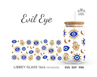 Evil Eye Libbey 16oz • Glass can wrap for Cricut Silhouette, Instant svg png dxf file Download