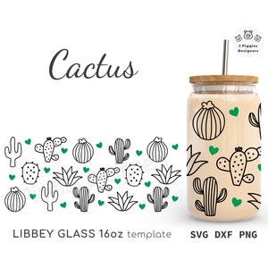 Cactus Libbey 16oz • Envoltorio de lata de vidrio para plantas suculentas para Cricut Silhouette. Descarga instantánea de archivos png dxf dvg