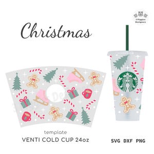 Vakantietijd Starbucks 24oz • Kerstseizoen Venti Koud svg wrap bestand Cricut, silhouet dxf, gesneden bestand