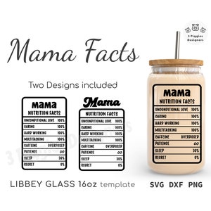 Valeur nutritive de Mama Libbey 16 oz • Boîte de conserve en verre Svg PNG Dxf pour Cricut Silhouette