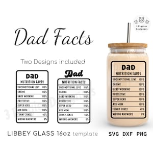 Valeur nutritive de papa Libbey 16 oz • Valeur nutritive de papa et papa Emballage en verre Svg PNG Dxf pour Cricut Silhouette