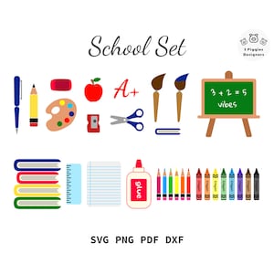 School Set • Clipart Bundle, Back to School, Teacher Svg Pdf Png Dxf cut file