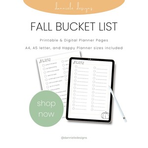 Two-Page FALL Bucket List in 4 sizes (A4, A5, Letter, Happy Planner) | PDF Printable, Digital Planner, Planner Template, Daily Planner