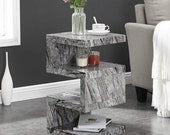 Marble Effect Side Table In Melange Trio High Gloss 2 Tier for Modern livingroom decoration
