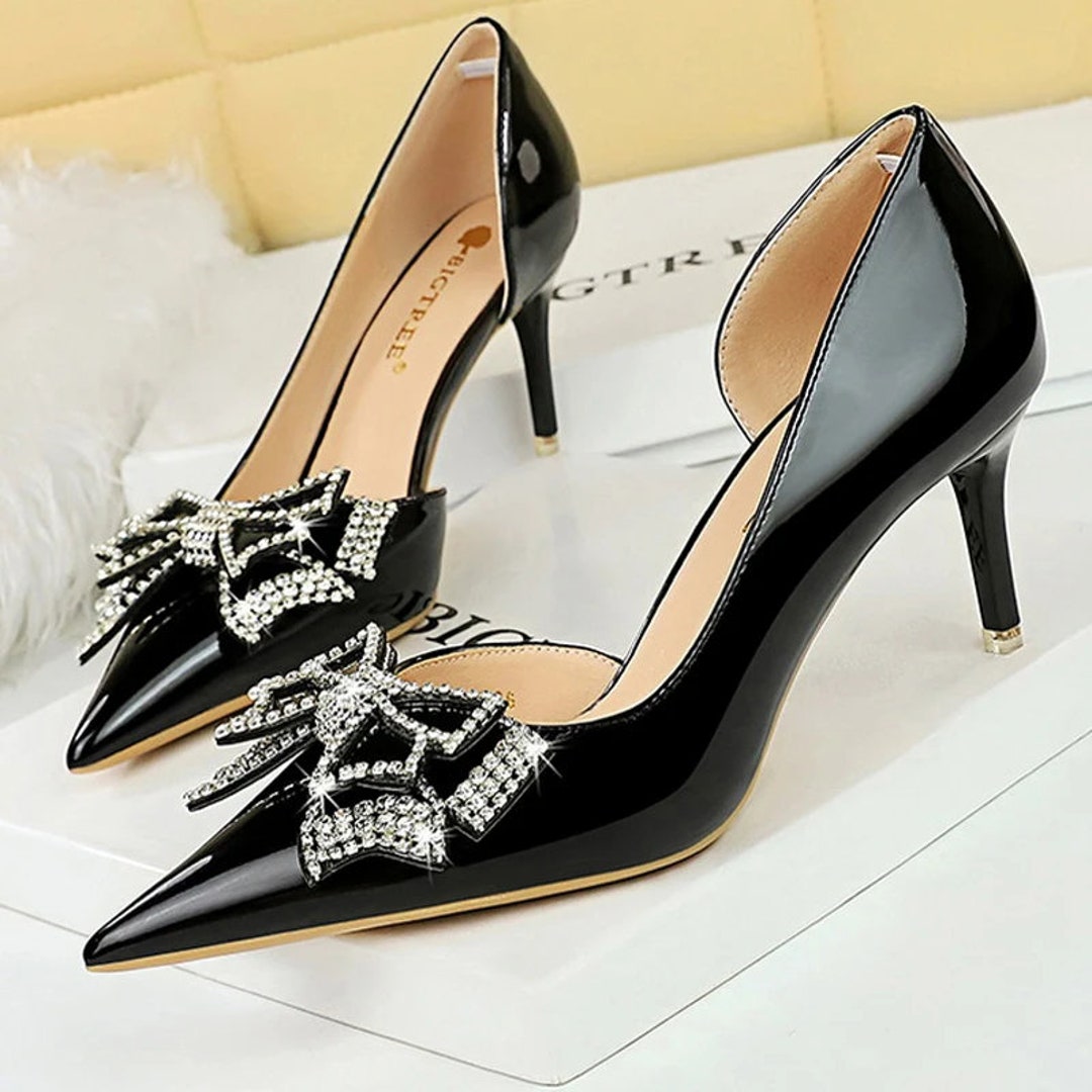 Liyke 2024 New Women Pumps Sandals Fashion Butterfly-Knot Pointed Toe Ankle Buckle Strap Stiletto High Heels Wedding Dress Shoes