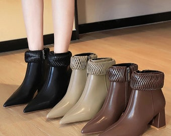 BIGTREE Shoes New Designer Weave Women Boots Pointed Toe
