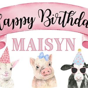 Farm Animal Pink Geburtstagsbanner