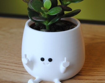 Middle Finger Plant Pot: White Indoor 3D Printed Planter
