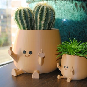 Maceta para dedo medio: Maceta de interior marrón caqui impresa en 3D