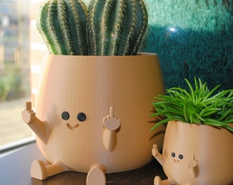 Middle Finger Plant Pot: Kaki Brown Indoor 3D Printed Planter
