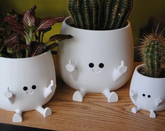 Happy Middle Finger Planter! Color: White, Kawaii Planter,Planter Cute Face,Succulent Planter,Indoor Planter,Happy Face Plant Pot,Flower Pot