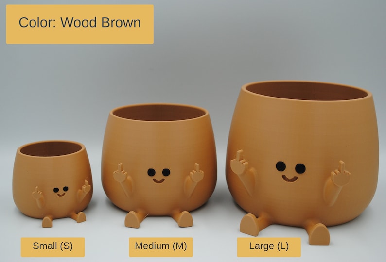 Happy Middle Finger Planter Color: Brown, Kawaii Planter,Planter Cute Face,Succulent Planter,Indoor Planter,Happy Face Plant Pot,Flower Pot image 5