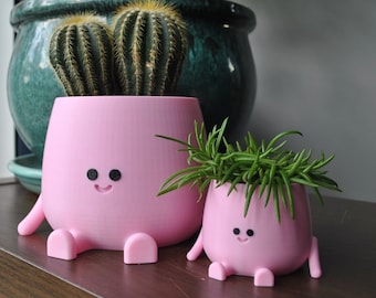 Happy Face-plantenpot: roze 3D-geprinte plantenbak voor binnen