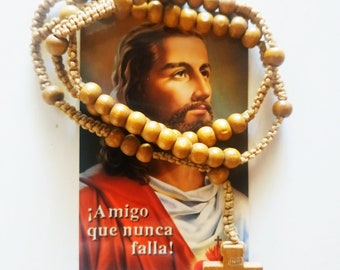 Wooden rosary with Jesus Friend who never fails print with driver&#39;s prayer.